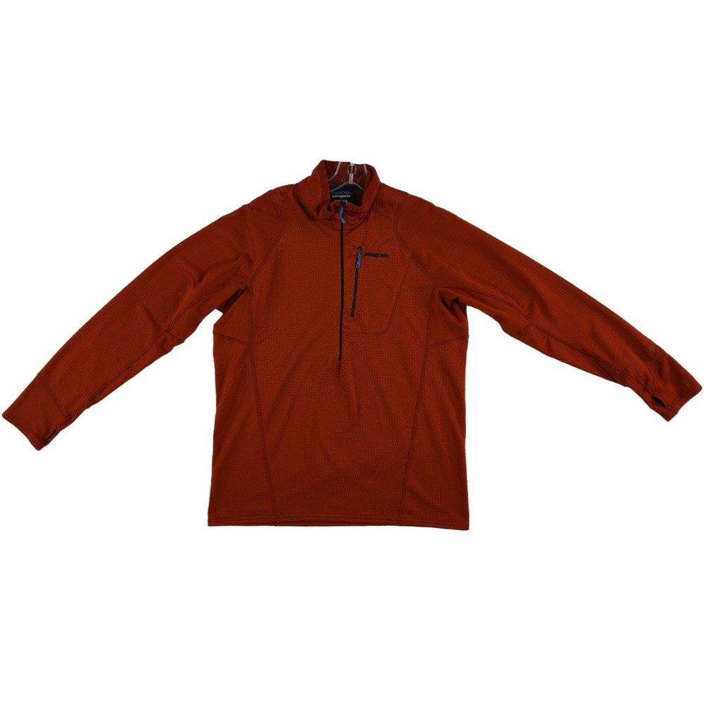 Patagonia R1 Pullover Fleece Men's Size Large Rust Orange Half Zip Grid